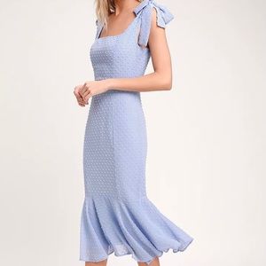 Wedding guest midi dress- Swiss dot- mermaid cut